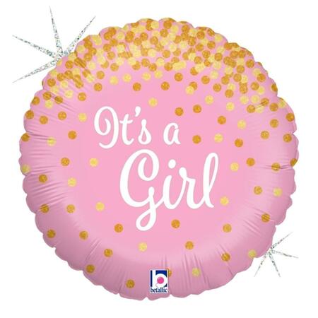 BETALLIC 18 in. Glitter Its A Girl Holo Flat Foil Balloon, 5PK 86677